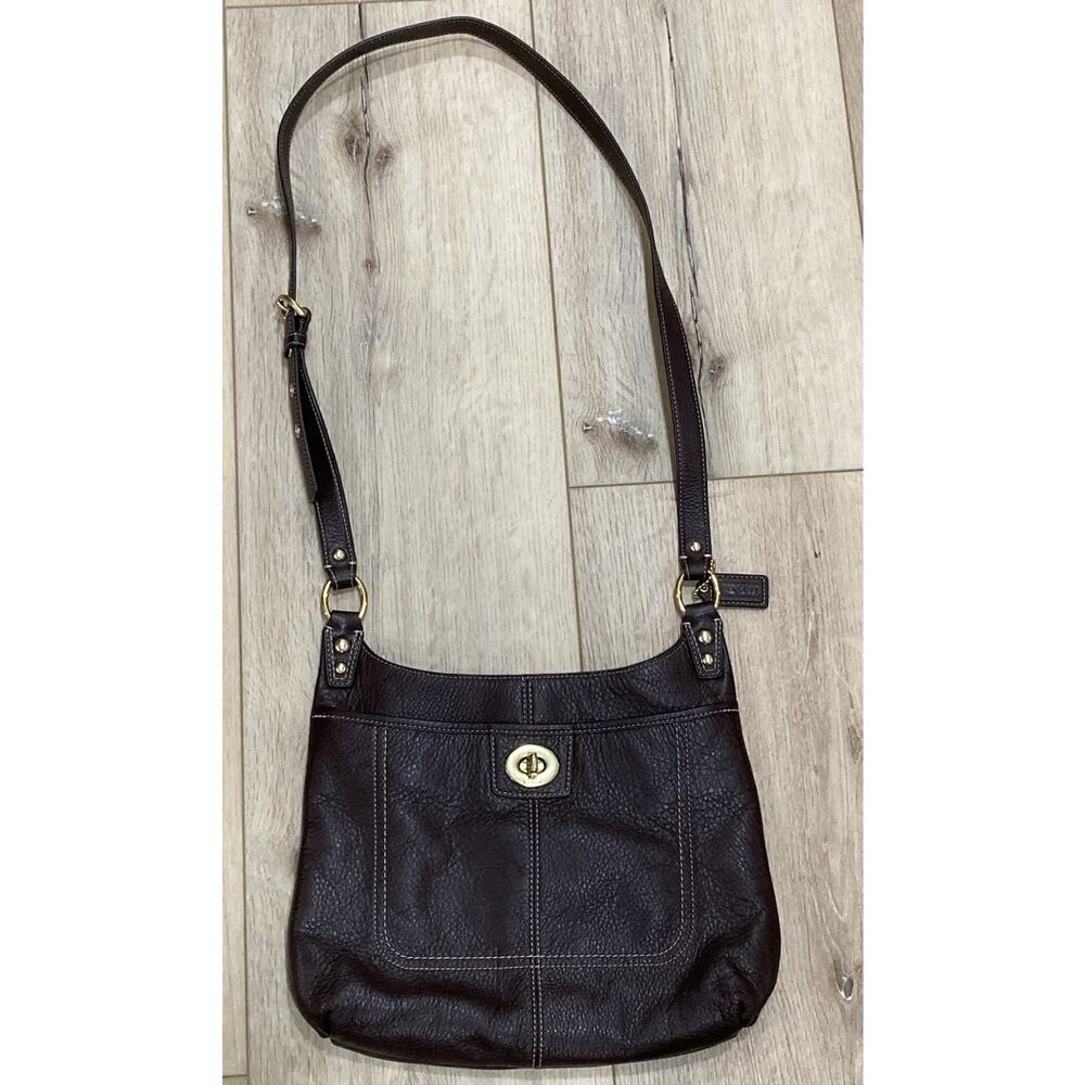 COACH Penelope BROWN Crossbody Shoulder Bag Pebble Leather Adjustable F19265